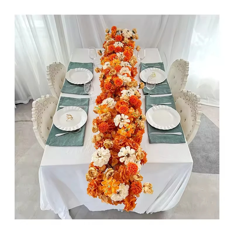 

Uflower 50-200cm Atficial champagne Flower Row Runner Elegant Center Stage Background for Wedding Party Home Decoration