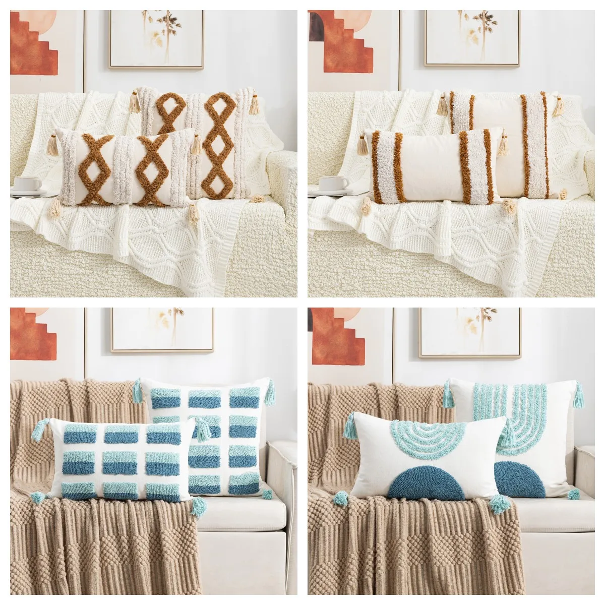 

1pcs Tufted Tassel Pillow Case Bohemian Home Living Room Sofa Bedroom Tassel Back Cushion Set Decorative Core-free