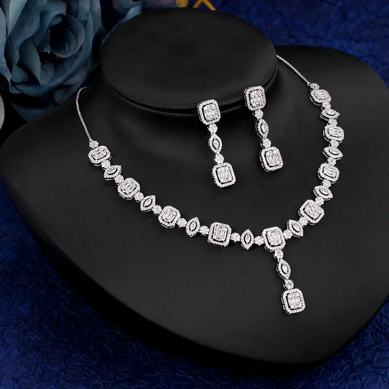 

JEWEL Лидер продаж, модный маленький комплект ювелирных изделий из 4 предметов, ожерелье, серьги, кольцо с кубическим цирконием, романтические свадебные украшения