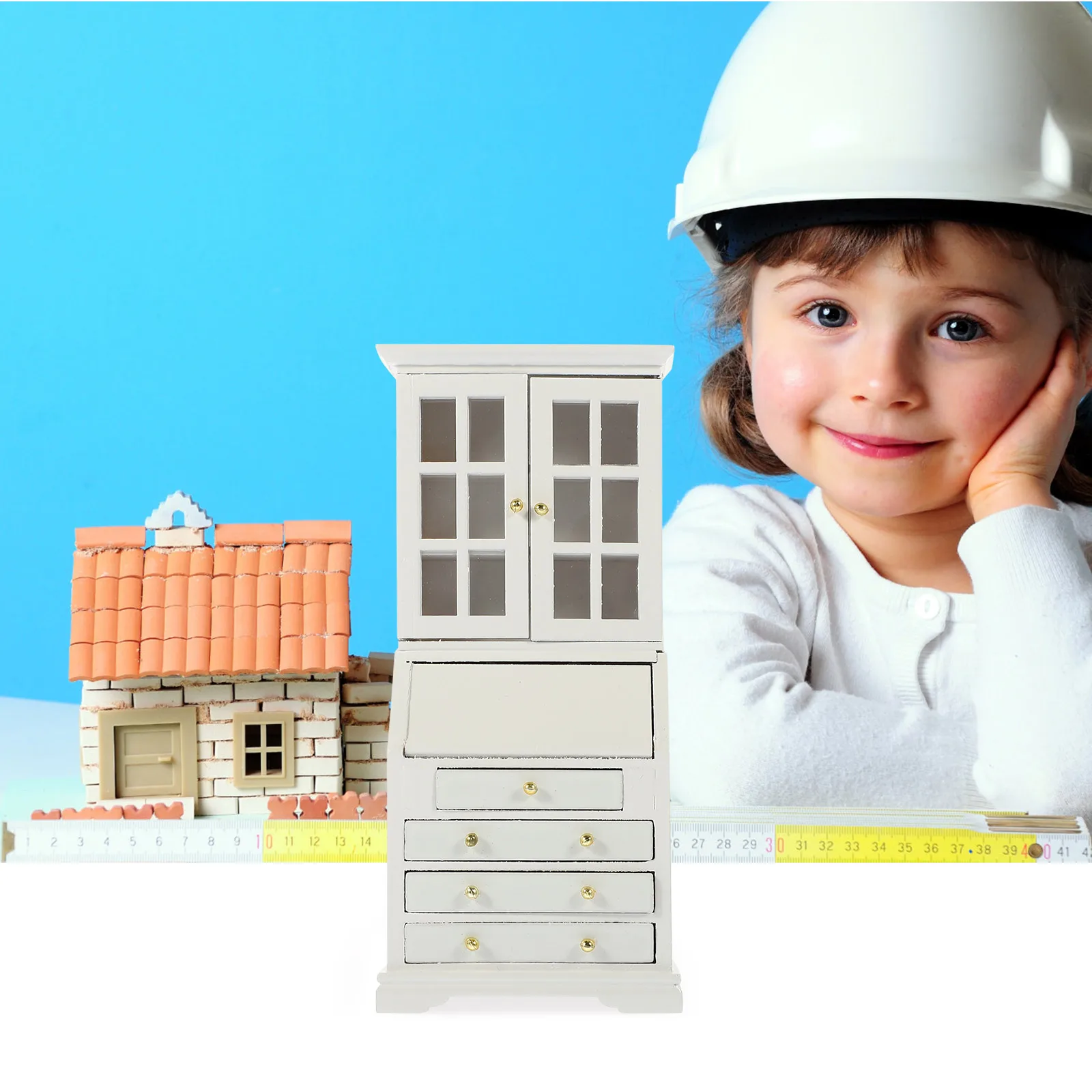 

Mini Simulated Bookcase Cabinet Wooden Miniature Storage Cabinet Dollhouse Furniture for Living Room Bedroom White