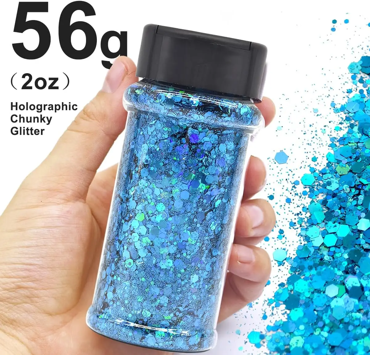 Silberner holografischer Nagelglitzer – 2 Unzen Glitzermischung, grober Glitzer, große Farben im Shaker, Nagelglitzerdekoration – Detail 19
