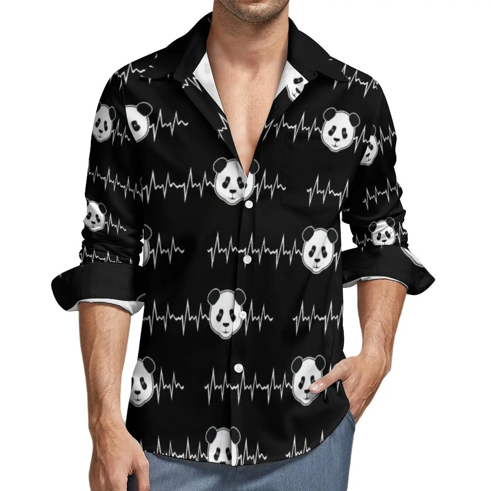 

Mens Shirt Panda Lover Casual Shirts Long Sleeve Funny Animal Print Comfortable Blouse Autumn Trendy Design Oversized Tops