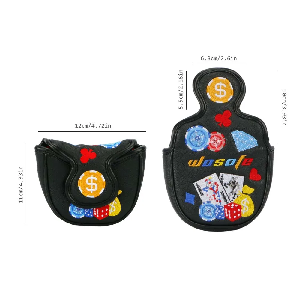 1pc Golf Putter Headcover Durable PU leather ,Poker Pattern with Magnetic Closure ,Black or Grey Color,Fits for Mallet or Blade