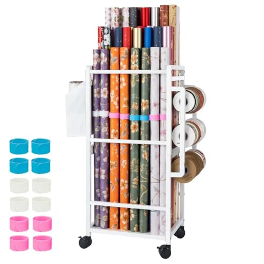 

Gift Wrapping Paper Organizer Storage Rolling Gift Wrap Storage Stand Vertical Wrapping Paper Storage Cart Ribbon Organizers 12