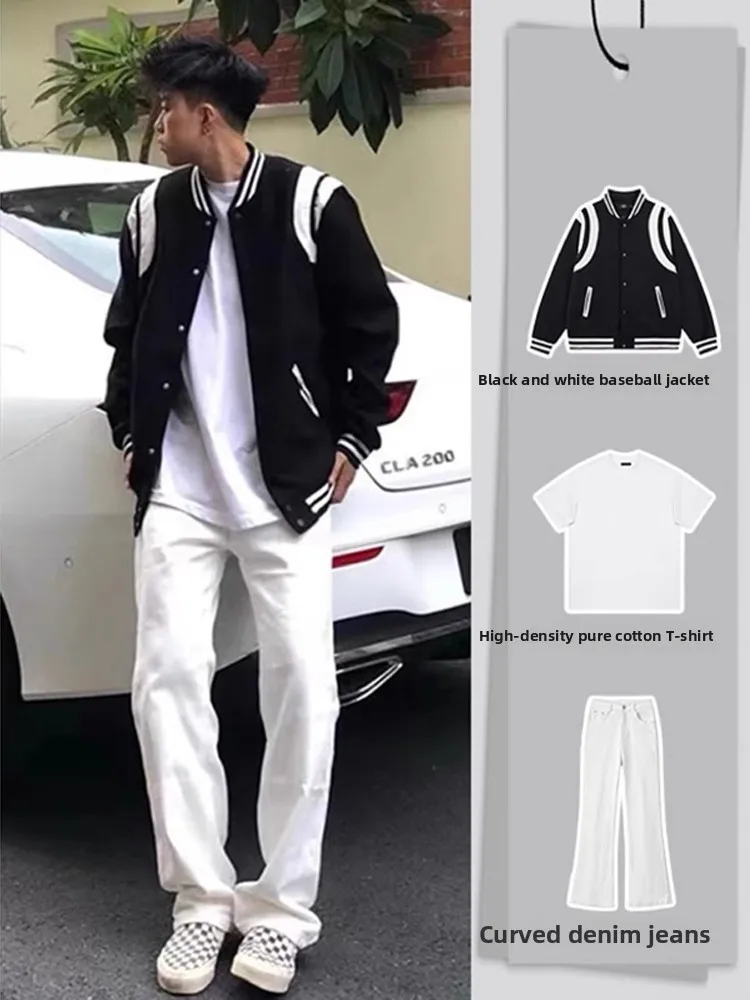 

Мужской комплект: бейсбольная куртка Cleanfit American Style и модная куртка-бомбер с цветовыми блоками, свободный крой, защита от сминания, весна-осень