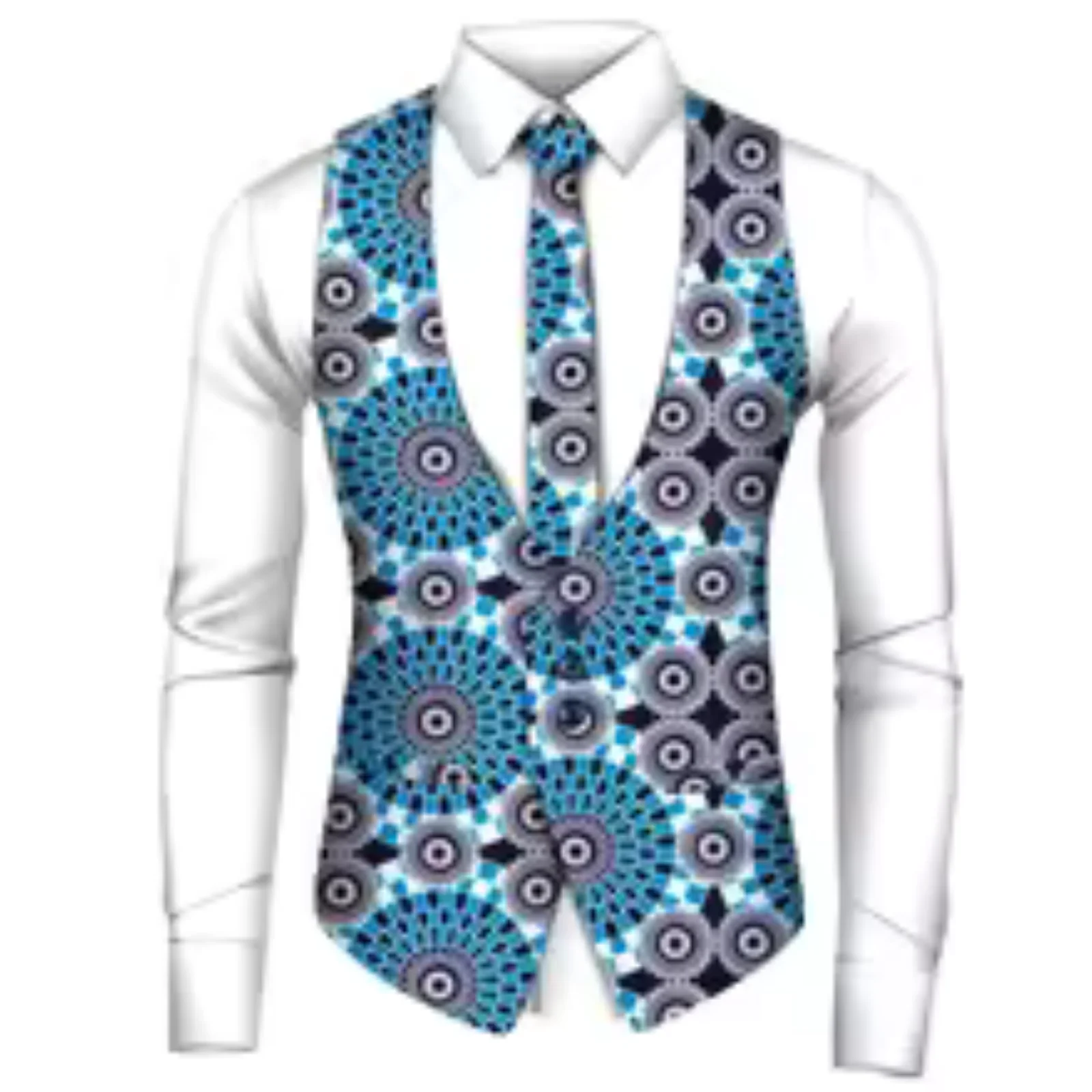 African Cotton Plus Size Summer 3-Piece Men's Dashiki Set Shirt Vest Tie Formal Wear Private Custom