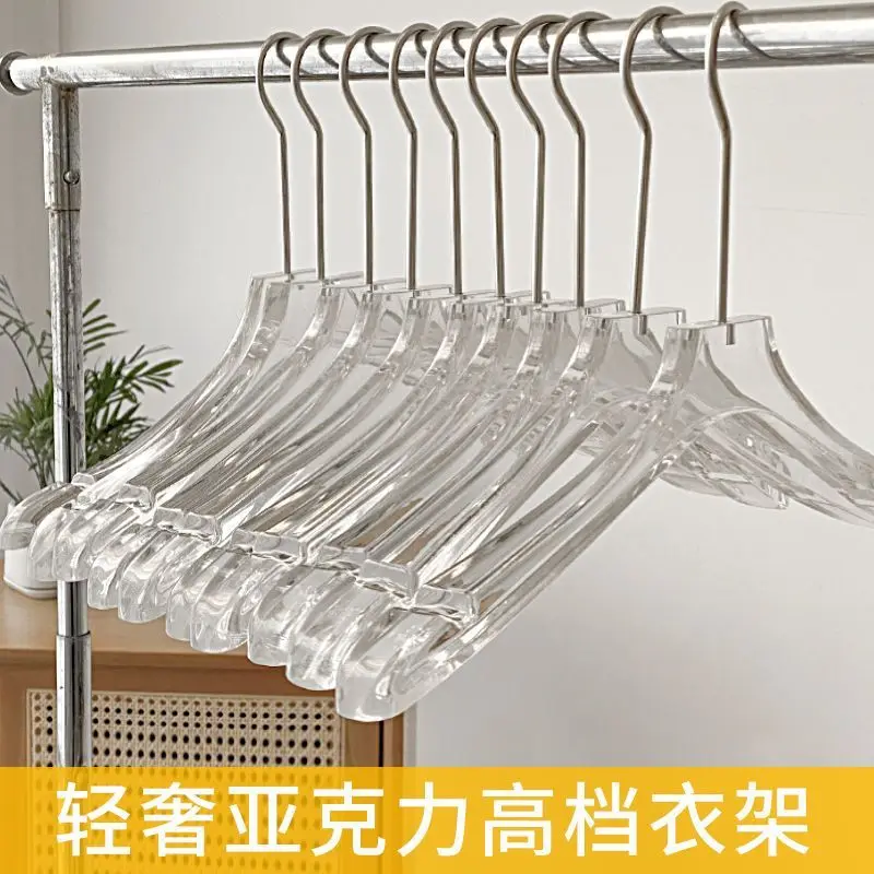 Clear Acrylic Hangers With Metal Hooks Heavy Duty Non Slip Clothes Hangers For Suit Coat Shirt Wardrobe Storage Organization