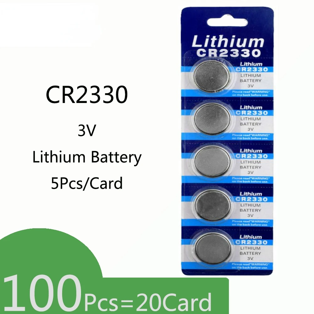 

100pcs=20Card CR2330 Lithium 3V Button Battery BR2330 ECR2330 Cell Coin Batteries For Watch Electronic Toy Remote