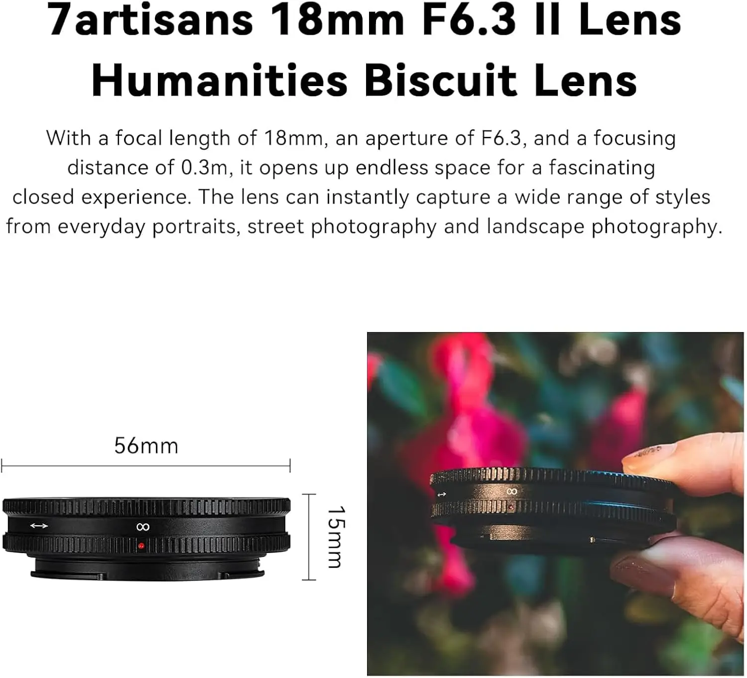 7artisans 18mm F6.3 Mark II UFO Ultra-thin Camera Prime Lens for Humanities Photography with Sony E Nikon Z Fujifilm X M43-mount