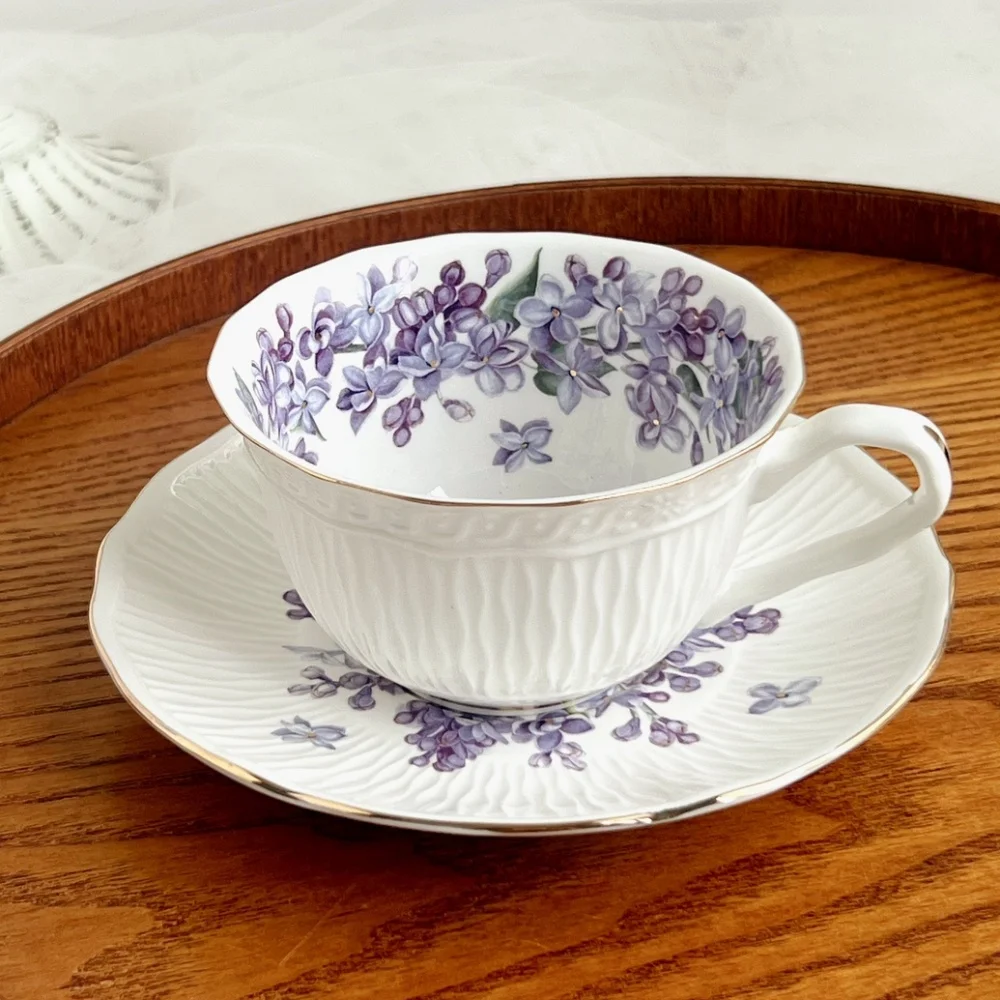 

Monet's Backyard Purple Lilac Coffee Cup Set, Romantic Relief Flower Tea Cup Set, Teacup, Tea Coffeeware