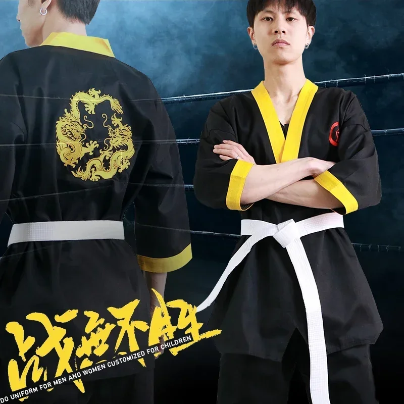 Nero Taekwondo Uniforme Dobok Bambini Maschio Femmina TKD Dobok Cotone Abiti Judo Uniforme Taekwondo Vestiti