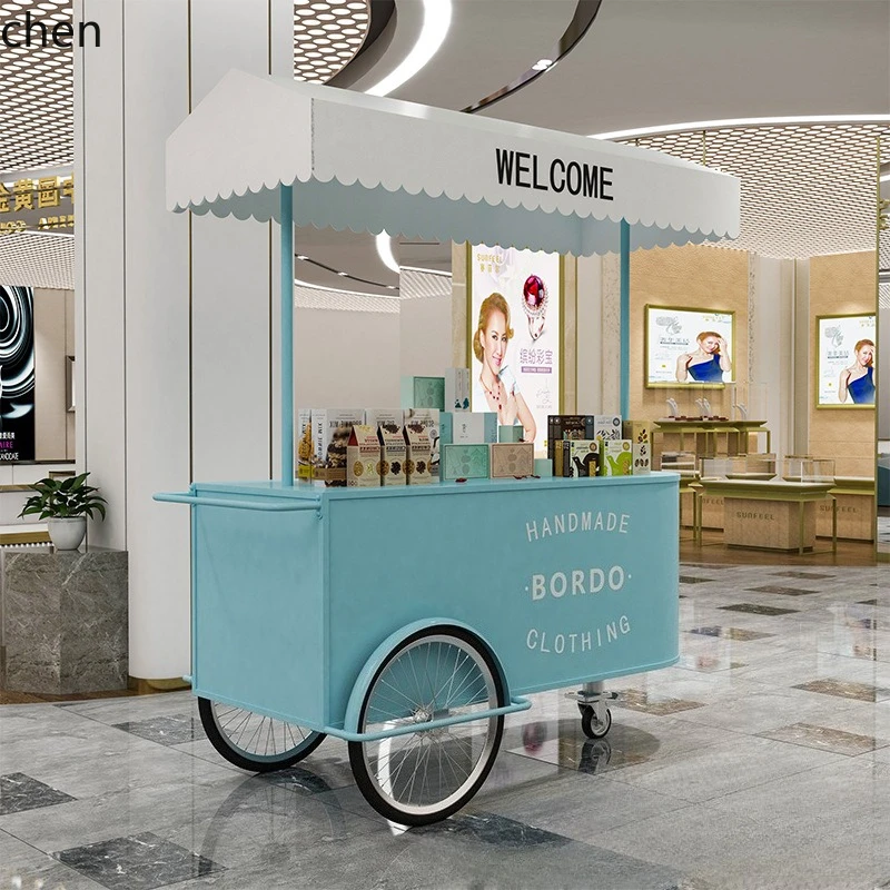 CZ Night Market Mobile Stall Cart Multifunctional Coffee Milk Tea Cart Commercial Street Iron Art Flower Cart
