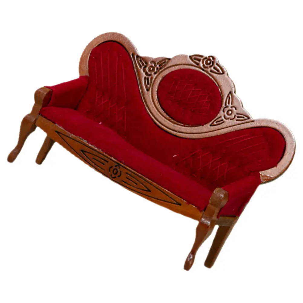 

Wooden Mini Sofa 1:12 Scale Elegant Design Miniature Furniture for Tiny House Decoration Unique Mini Living Room Accent