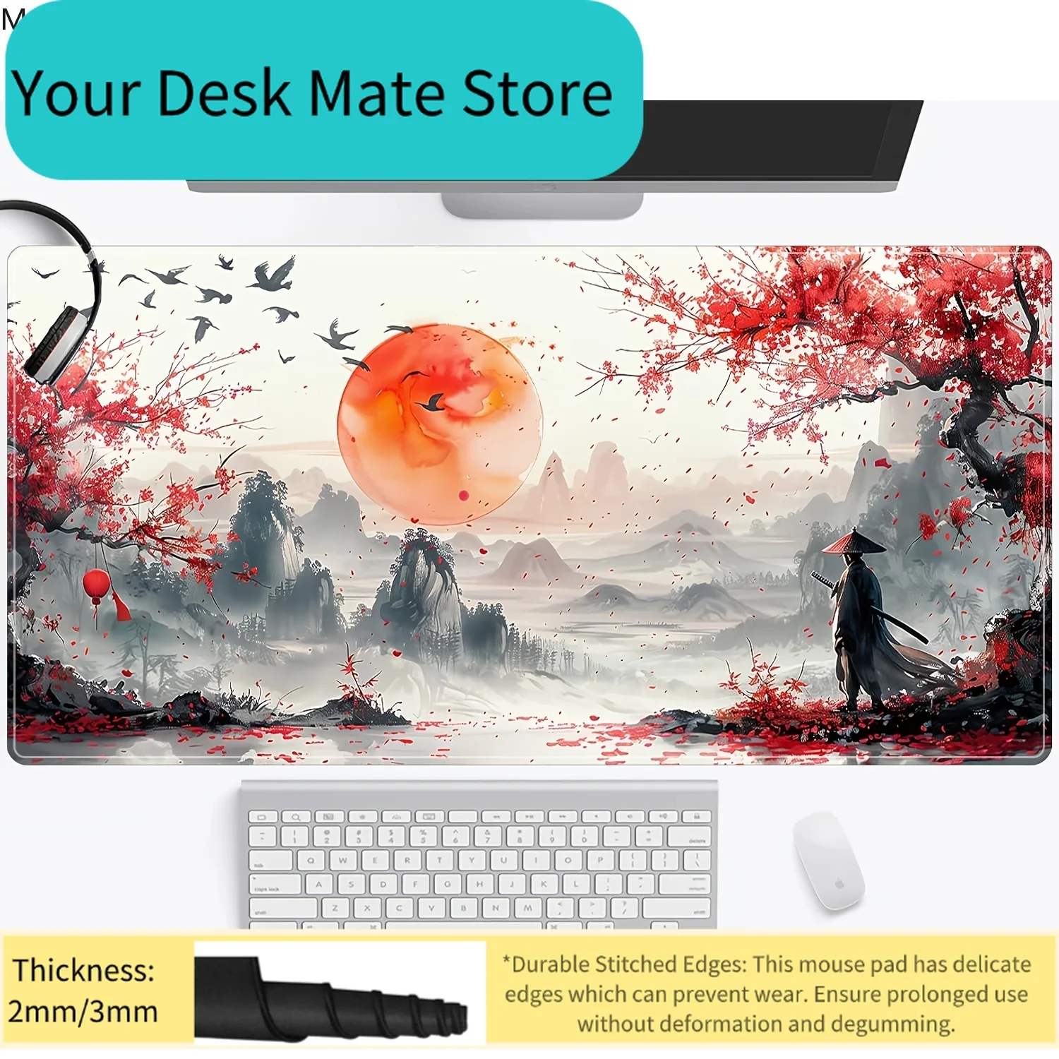 Alfombrilla de ratón con diseño de estilo samurái de Anime japonés, alfombrillas grandes para ordenador y oficina, alfombrill