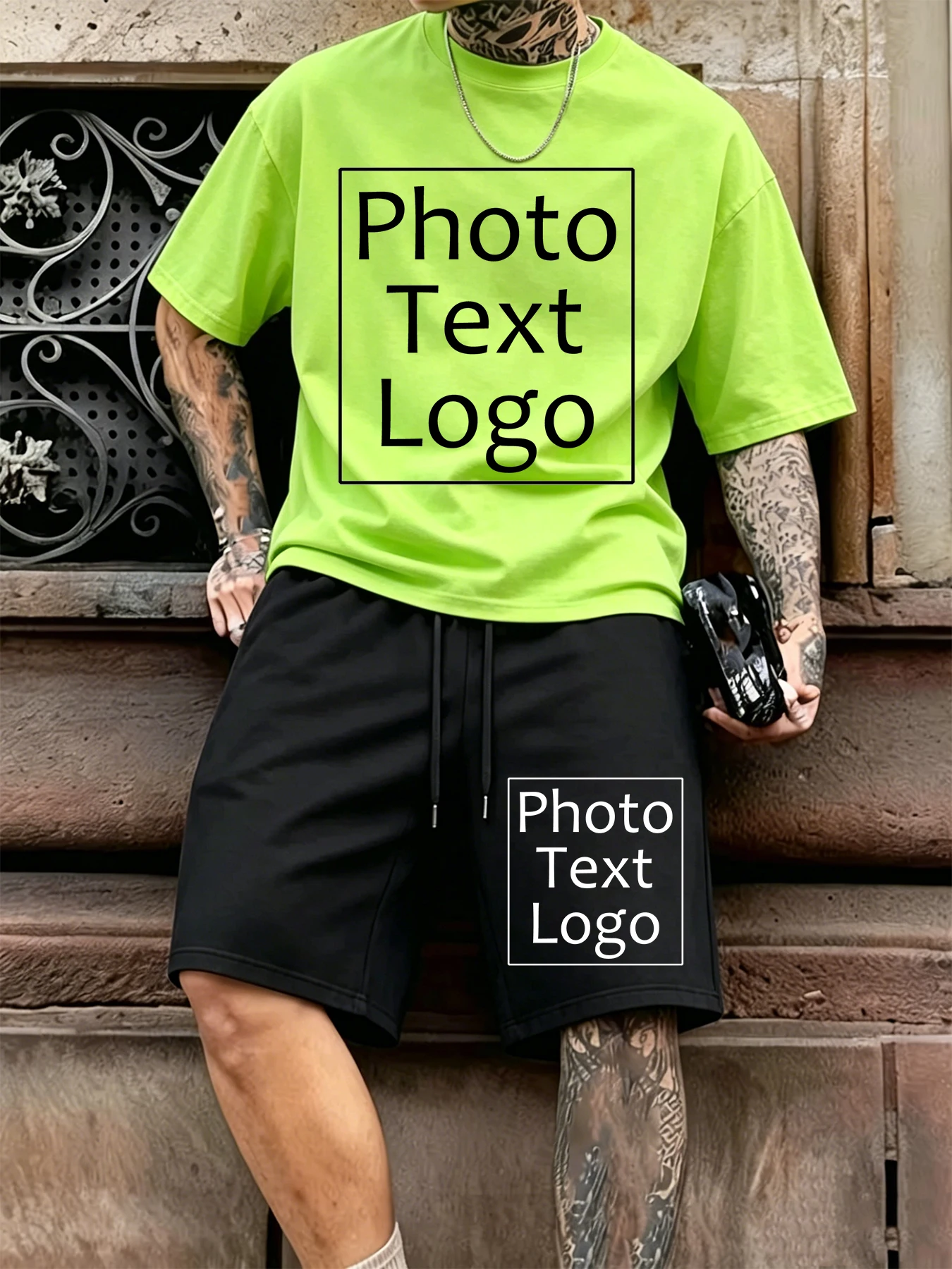 

Personalized Custom Logo Summer Casual Cotton Clothing Mens Sport Street Teamwork T-Shirts Set Pocket Loose All-Match Shorts