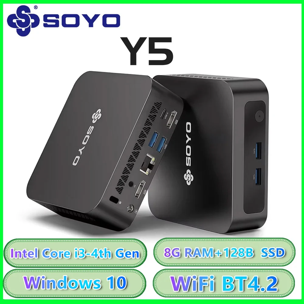 SOYO 미니 PC Y5 인텔 i3 4030U 8GB RAM 128GB ROM 윈도우 10 WiFi BT4.2 데스크탑 컴퓨터