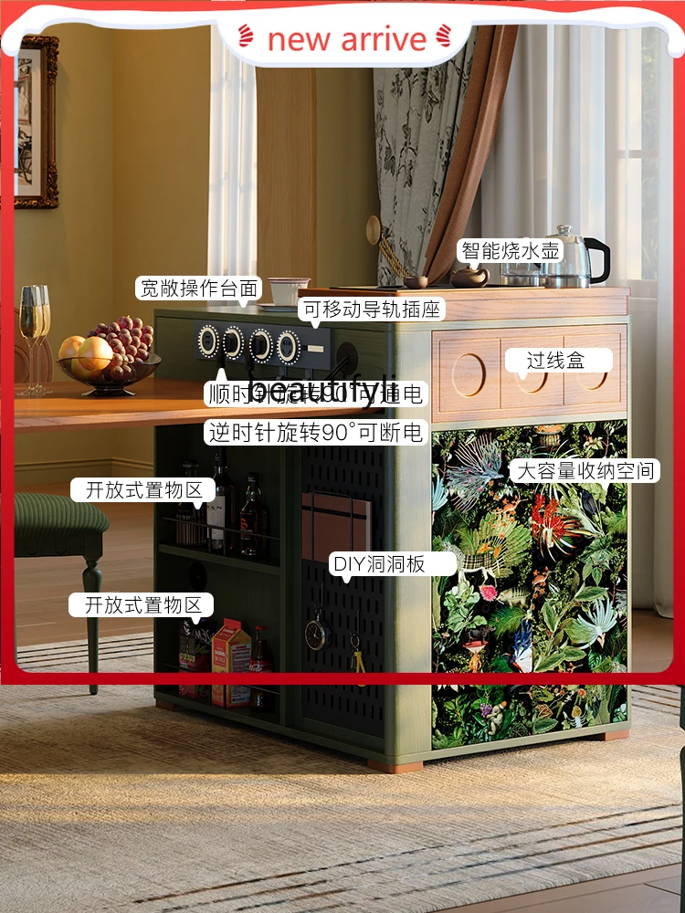 

French retro retractable island dining table integrated antique household solid wood, small apartment dining table G1218