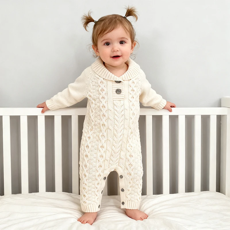 

Autumn Newborn Baby Boys Girl Knit Romper 0-24M Korean Style Long Sleeved Solid Color Jumpsuit Baby Boys Girl Knitted Romper