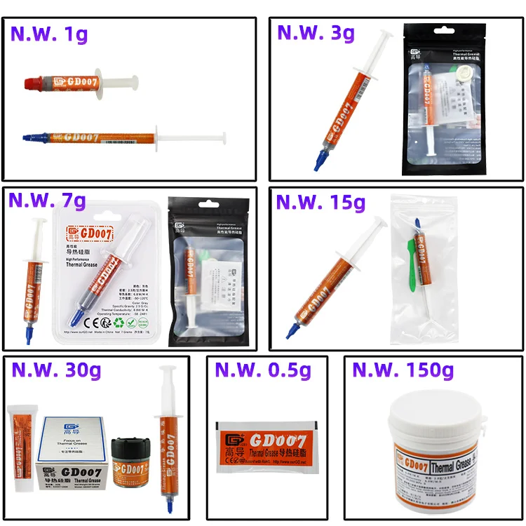 GD007 Wärmeleitpaste Gips Kühlkörper Verbindung Kühlnetz Gewicht 0,5/1/3/7/15/30/150 Gramm für CPU SSY ST CB CN MB BA BR – Detail 3