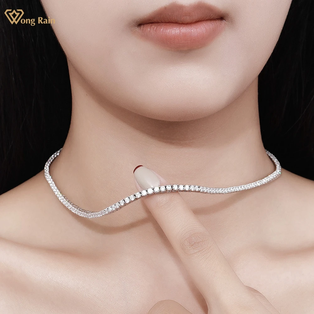 

Wong Rain твердое серебро 925 пробы VVS1 3EX D Цвет Настоящие муассанитовые бриллианты Драгоценный камень Теннисная цепочка Ожерелье Изящные ювелирные изделия GRA