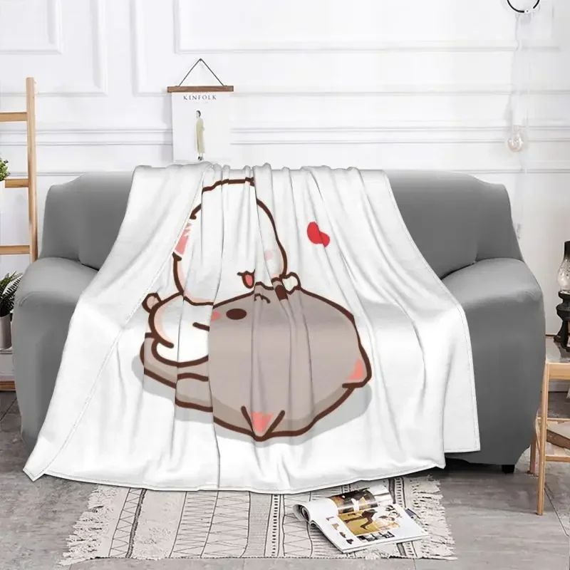 Peach And Goma Mochi Cat Love 3D Print Blankets Breathable Soft Flannel Autumn Throw Blanket for Couch Car Bedding