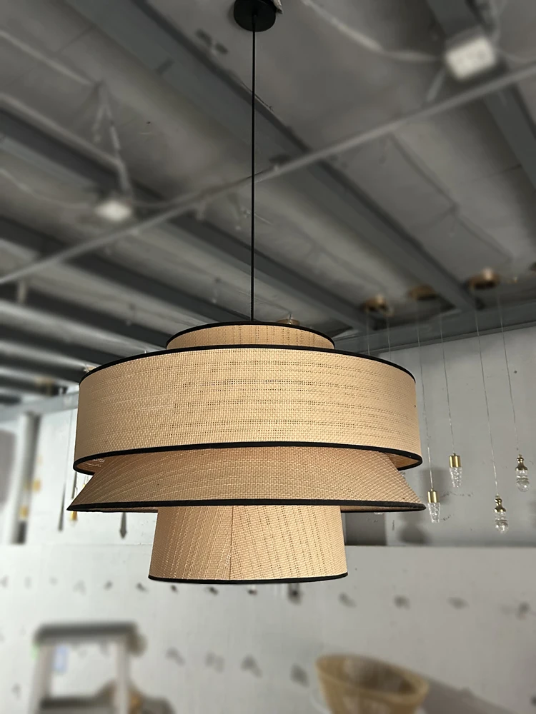 Modern Wabi Sabi  Pendant Light Handmade Woven Rattan Chandeliers For Restaurant Living Room Kitchen Lighting Fixtur