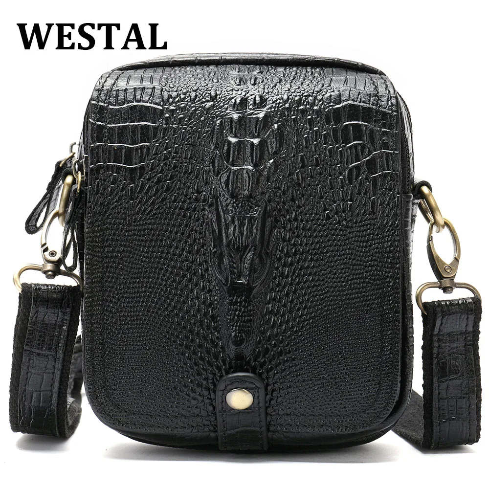 WESTAL Men\'s Crossbody Shoulder Bag Men\'s Genuine Leather Shoulder Bag Crocodile Pattern Messenger Bag Male Alligator Side Bags