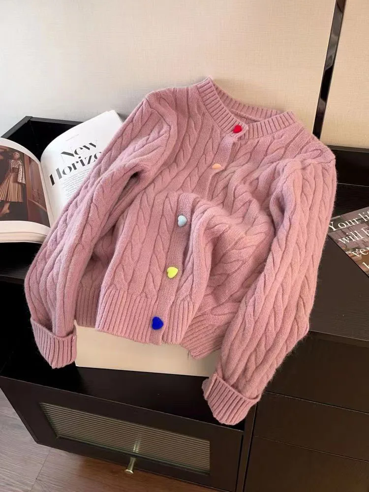 Jmprs Chic Rainbow Buttons Cardigan Sweaters Women Korean Sweet Loose Casual Knitted Coat Fashion O Neck Lady Long Sleeve Tops