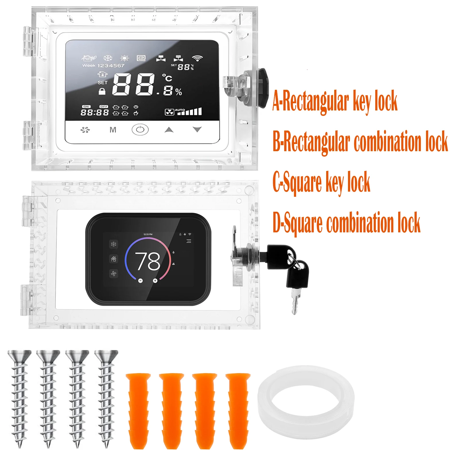 

Thermostat Box Coded Lock/with Lock Clear Acrylic Thermostat Guard Box Universal Wall Mounted Thermostat Cover Easy to Install