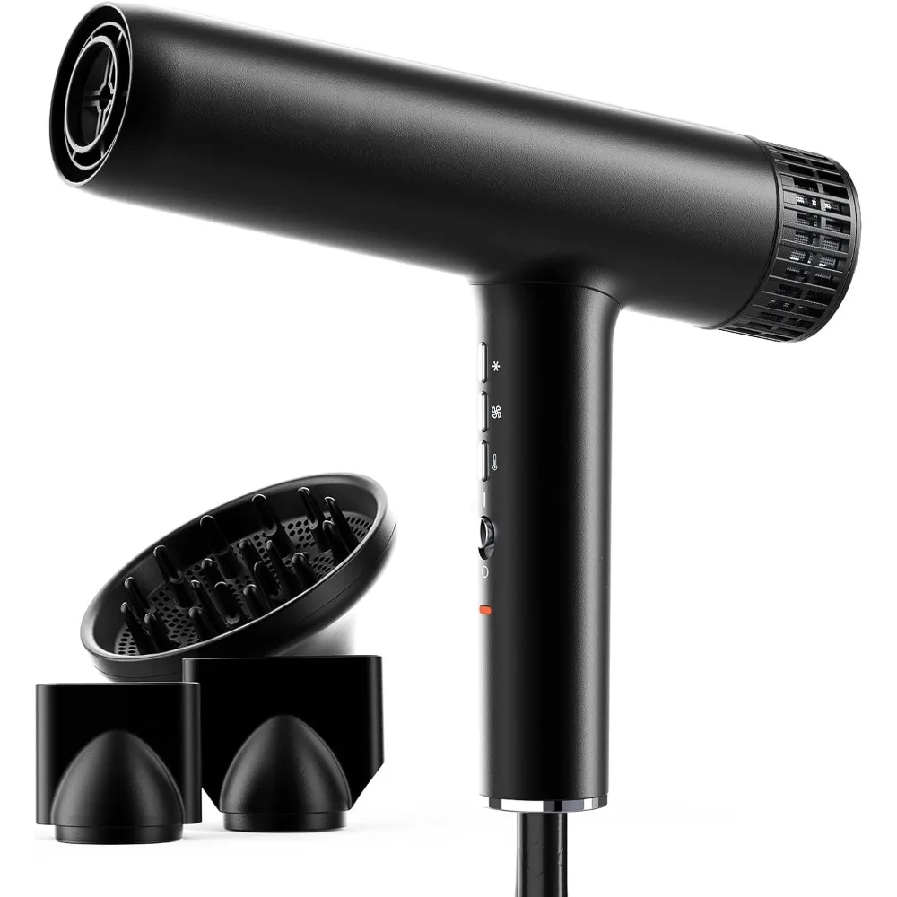 Professionele borstelloze motor Ionische föhn met diffuser, magnetische spuitmonden, 0,83 pond, 2000 W, 60 dB, 3 warmte-instellingen