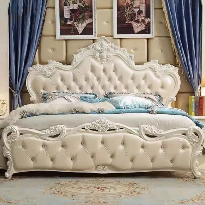 

Glamorous Villa Double Bed Headboard European Wood Luxury Twin Bed Frame Modern Platform Storage Camas De Casal Furniture