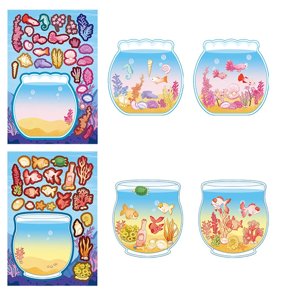 8/16 ورقة مضحك خزان الأسماك لغز ملصقات الحيوانات البحرية جعل Onw DIY بها بنفسك بانوراما الشارات الإبداعية الكرتون تجميع لعبة ملصق #5