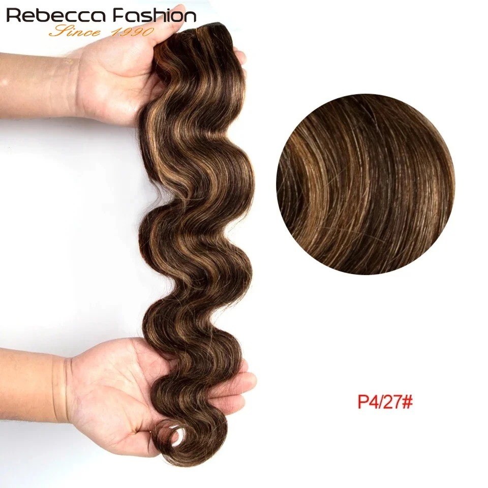 Rebecca Hair Brazilian Blond P4/27 P6/27 Body Wave Human Hair Weave Bundles Natural Remy Brown Highlight Colored Remy Hair