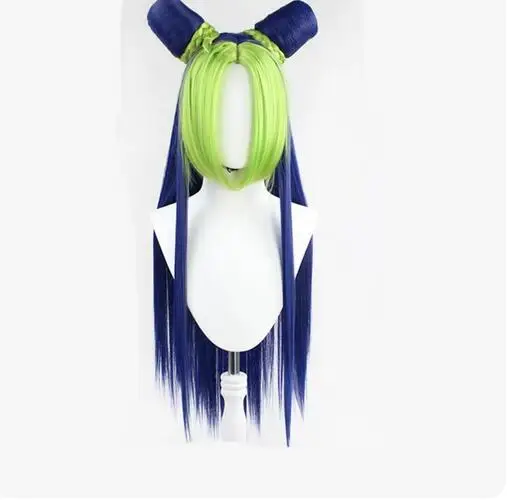 Jolyne Cujoh JoJo's Bizarre Adventure Golden Wind Kujo Blue Mixed Green Synthetic Wigs Long Version Buns Braids