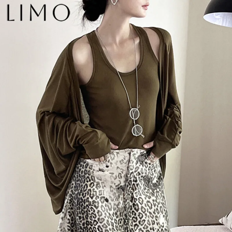 

LIMO Women's U-Neck Sleeveless Vest + Batwing Cardigan Set Soft Skin-Friendly Loose Fit High Quality Casual Elegant Daily Outfit
