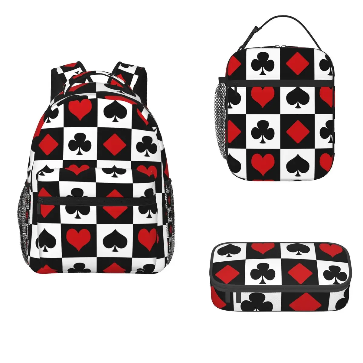 Playing Card Backpacks Boys Girls Bookbag Children School Bags Cartoon Kids Rucksack Lunch Bag Pen Bag Three-Piece Set