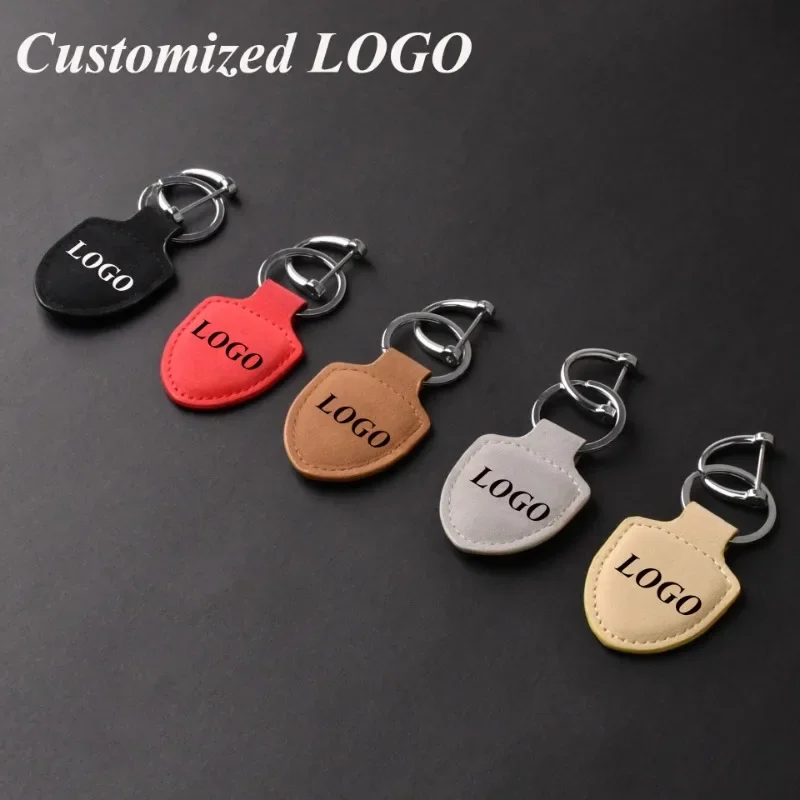 Custom LOGO Exquisite Shield Leather Keychain Personalized Keyring Ring Laser Engrave Key Chain Men and Women Gift Wholesale