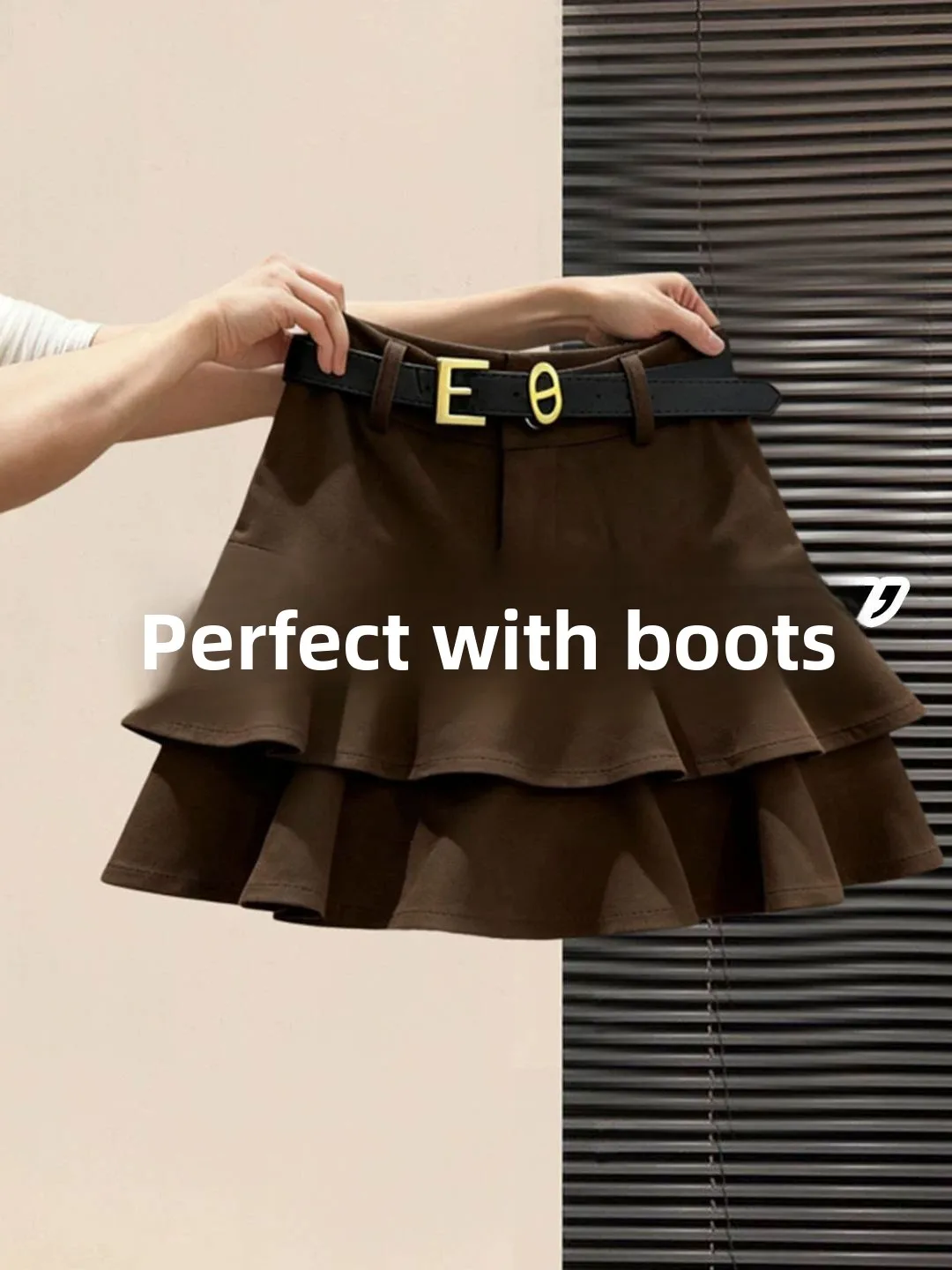 

Khaki Woolen Plaid A-Line Skirt Women's Autumn Winter High Waist Small Size Puffy ort Skirt American Sle Ciwalk