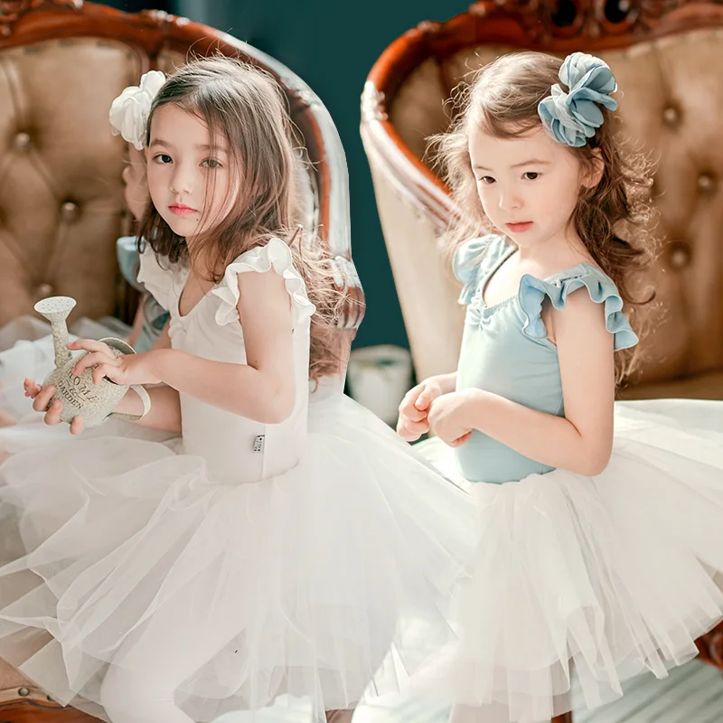 Kids Ballet Dress Summer girls practice clothes white gauze skirt dance split body sets Ballerina Party Costumes Princess Dress