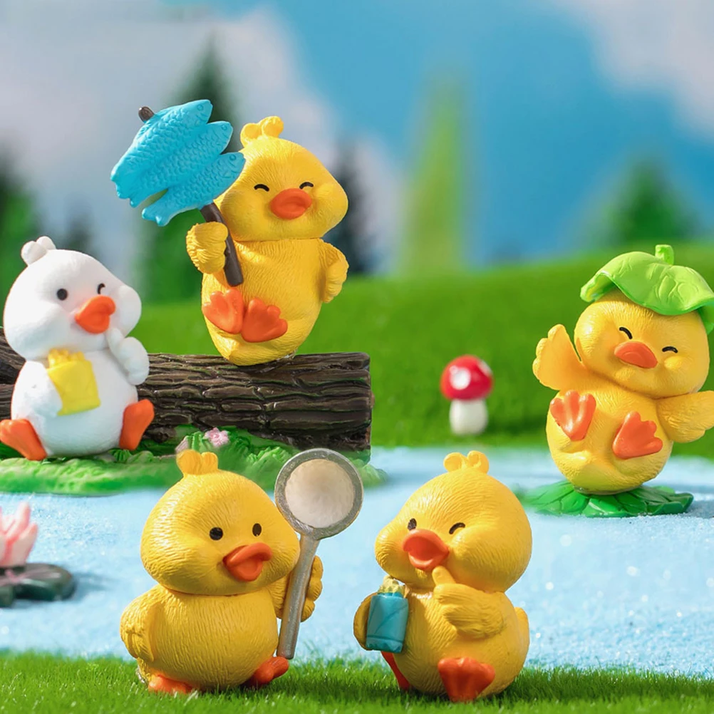 

8pcs Ducks Decor Resin Figurines White Yellow Duck Garden Tiny Resin Duck Animals Ornament Tiny Animals Landscape Accessories