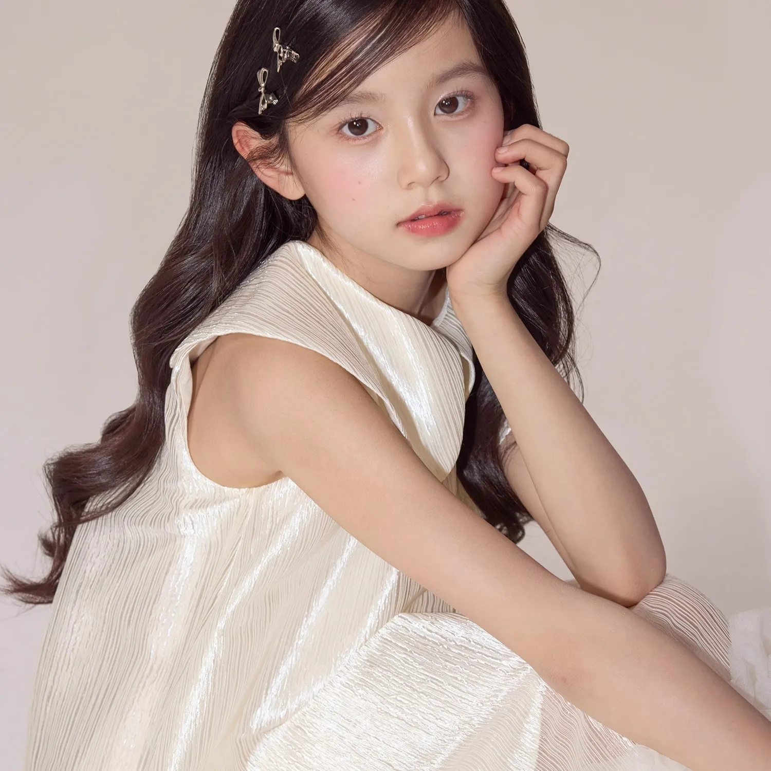Satin girls princess dress spring new sleeveless simple doll collar girl temperament children's