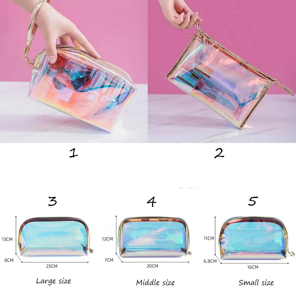 Laser Cosmetic Bag Women Makeup Case PVC Transparent Beauty Organizer Pouch Female Jelly Bag Lady Make Up Pouch