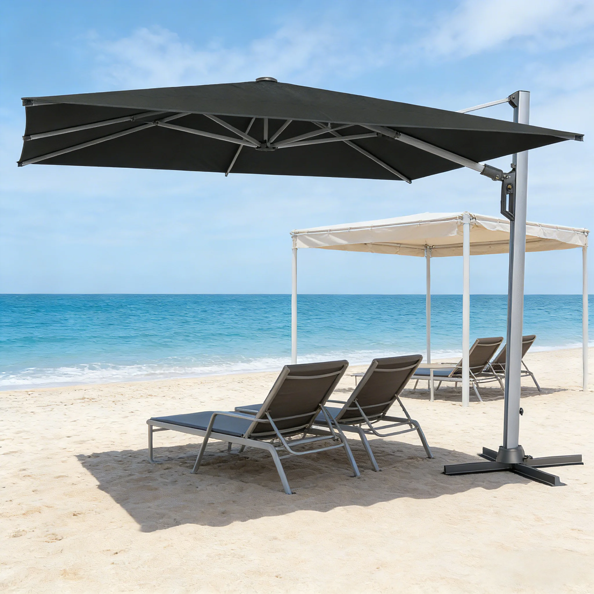 #Commercial Outdoor Offset Patio Umbrella 360 Swivel Base W/ Foot Pedal Die-Cast Crank Waterproof Anti-UV 250g PA Polyester