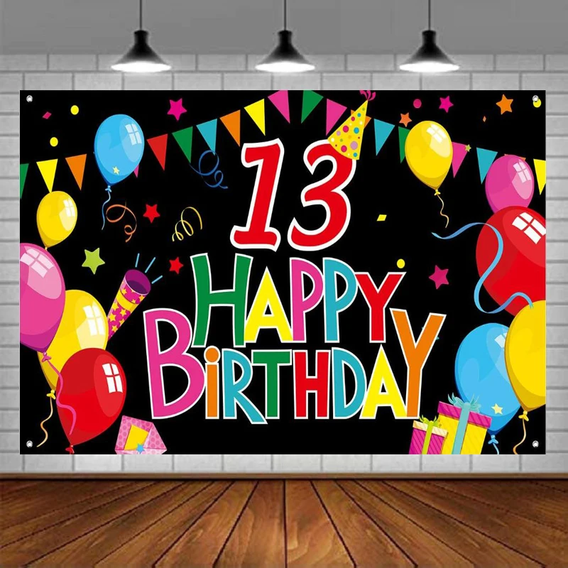 Latar Belakang Fotografi 13 Tahun Foto Latar Belakang Ulang Tahun ke-13 Spanduk Dekorasi Balon Warna-warni untuk Perlengkapan Pesta Anak Laki-laki Perempuan
