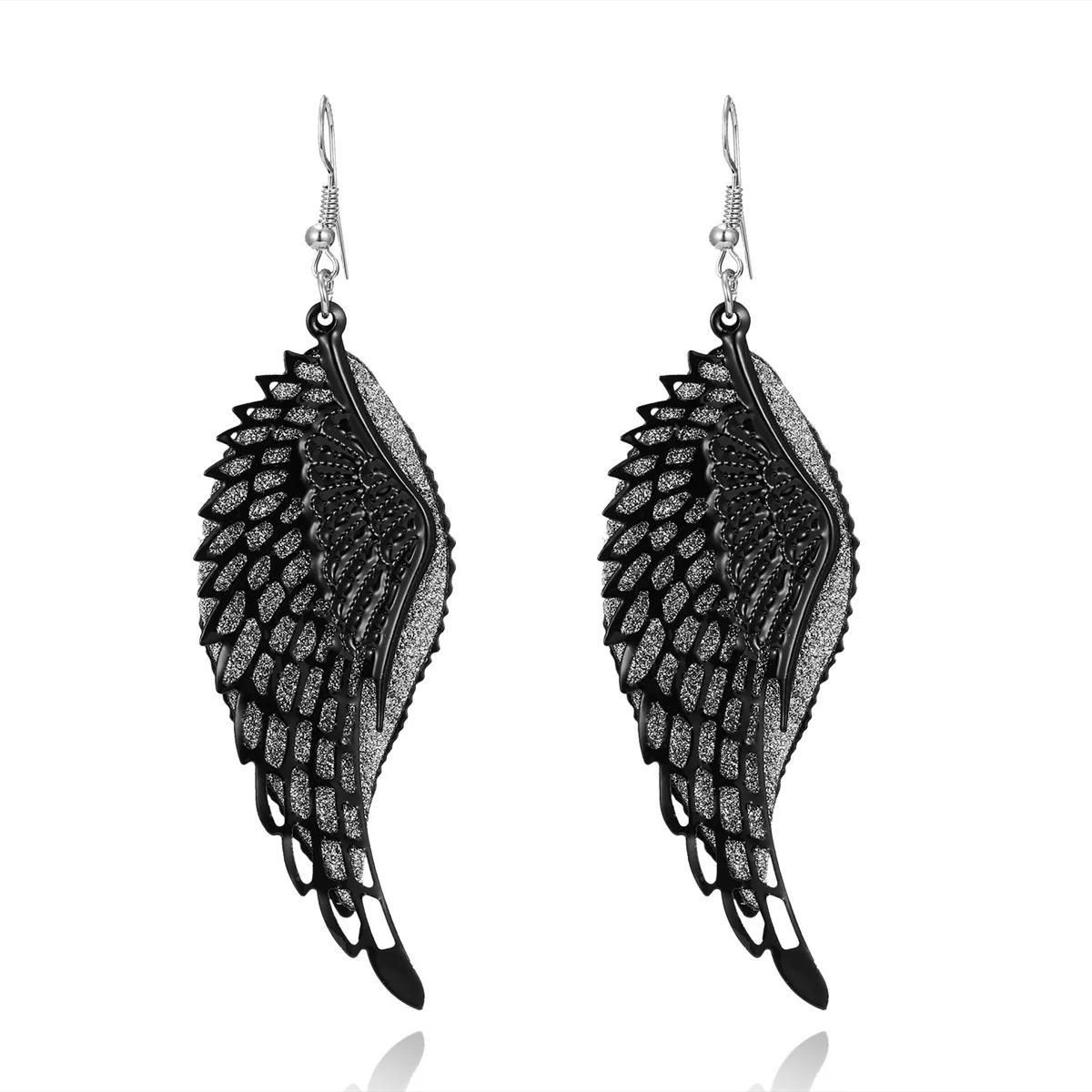 Fashion Bohemian Metal Angel Wings Drop Earrings For Women Jewelry Black Feather Wings Dangle Drop Earring Party Jewelry Gifts