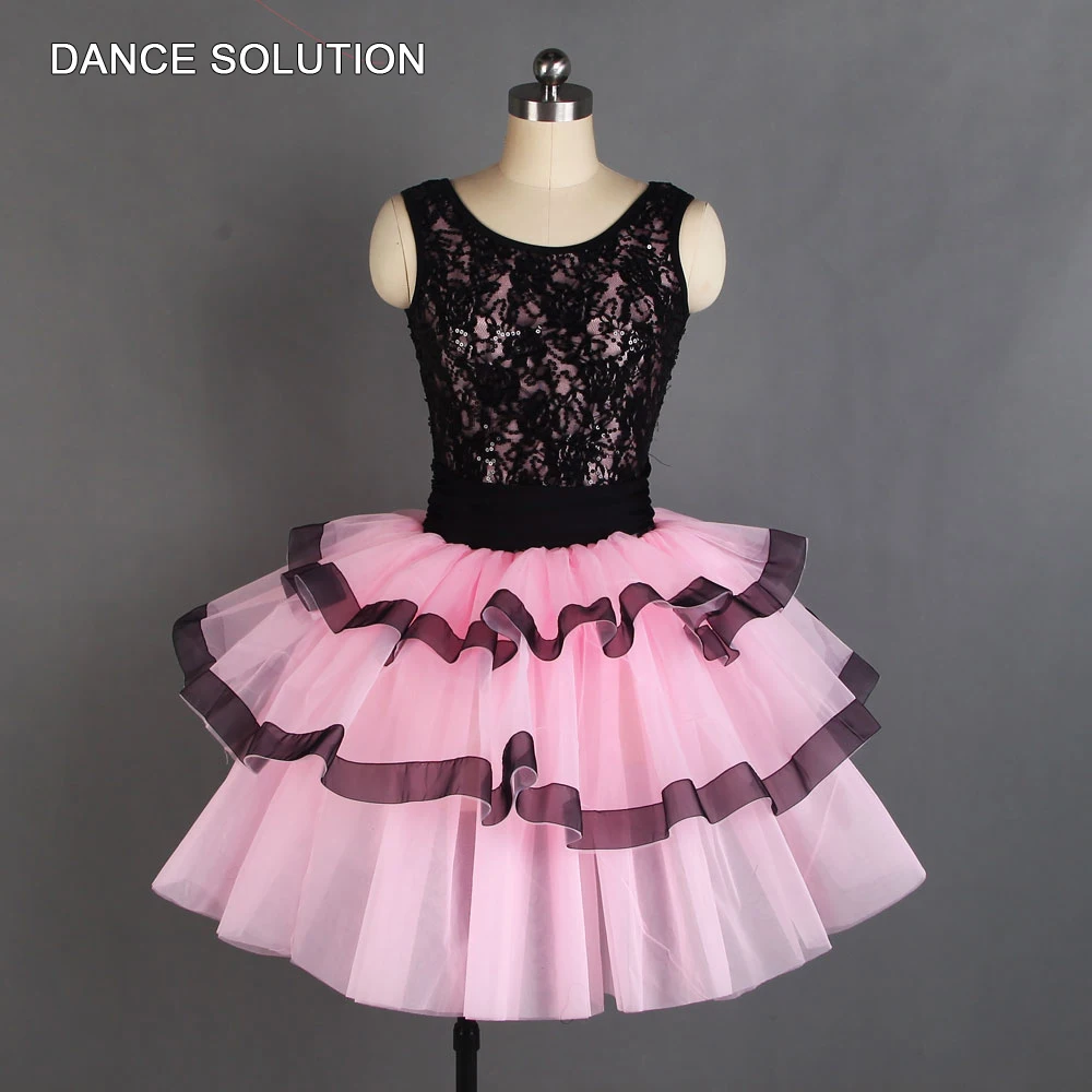 

Black Lace Spandex Bodice Ballet Romantic Tutu Dress with Layers of Tulle Skirt Women & Girls Stage Performance Costume 20124