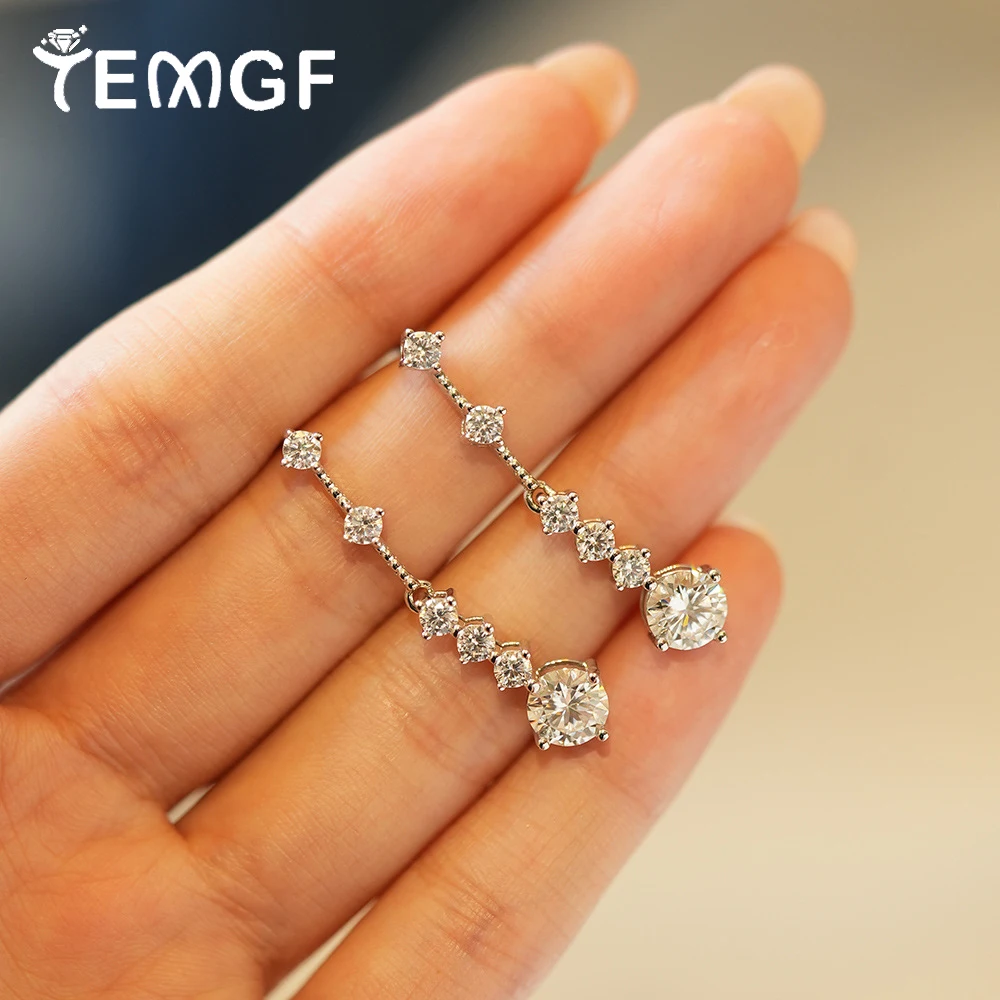 

Женские серьги с кисточками из муассанита TEMGF, стерлинговое серебро 925 пробы, длинные серьги-гвоздики, сверкающие ювелирные изделия с сертификатом