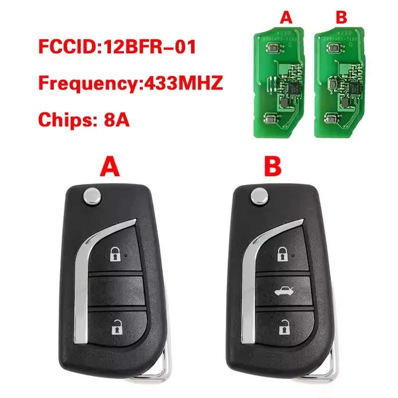 

KEYECU OEM PCB Flip Remote Car Key Fob FCCID 12BFR-01 433MHZ H/8A Chip For Toyota Camry Hilux Corolla Car Accessories 2018+