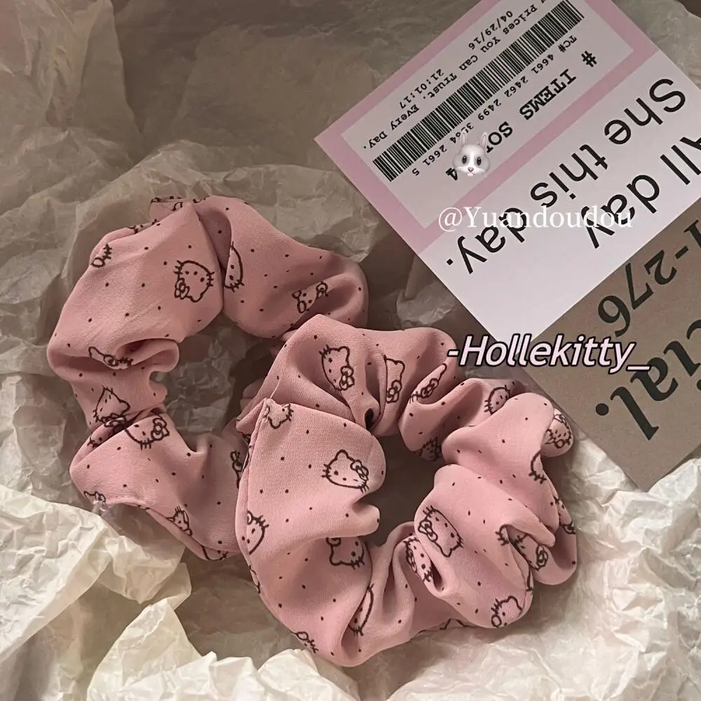 Hello Kitty Y2K Hair Band Kawaii Pink Kitty Elastic Large Intestine Type Hair Tie Girls Hair Rope Cartoon Sweet Hair Band Gifts