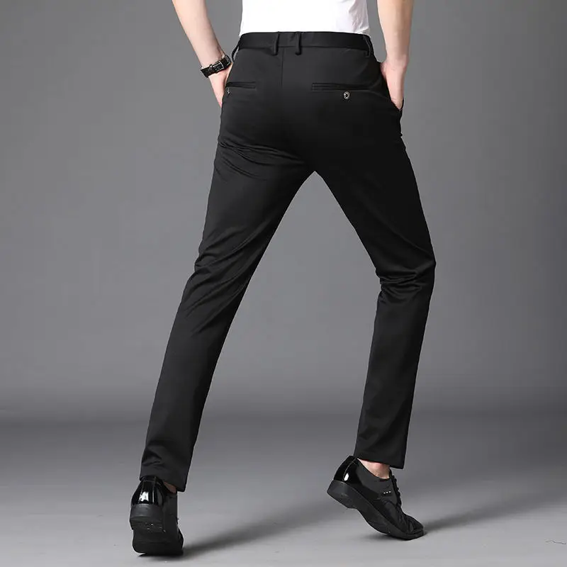 Men\'s Dress Pants High Quality Elastic Formal Suit Pants Business Casual Trousers Non-Iron Slim Fit Fashion Korean Black Blue